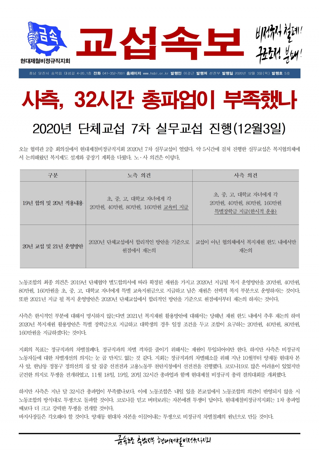 2020년 교섭속보 5호