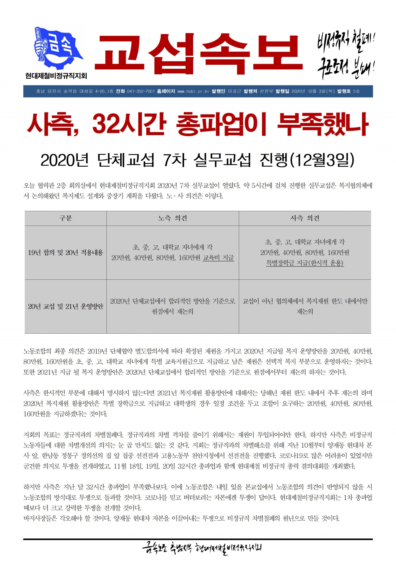 2020년 교섭속보 5호